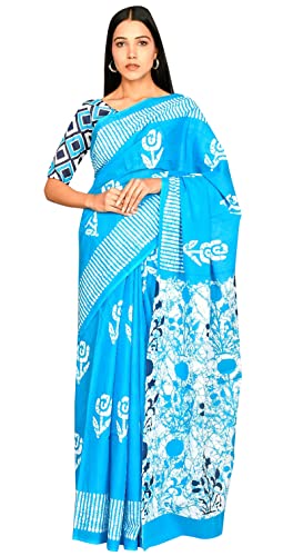 Sari pour femme coton imprimé main tenue indienne pour fêtes d'été