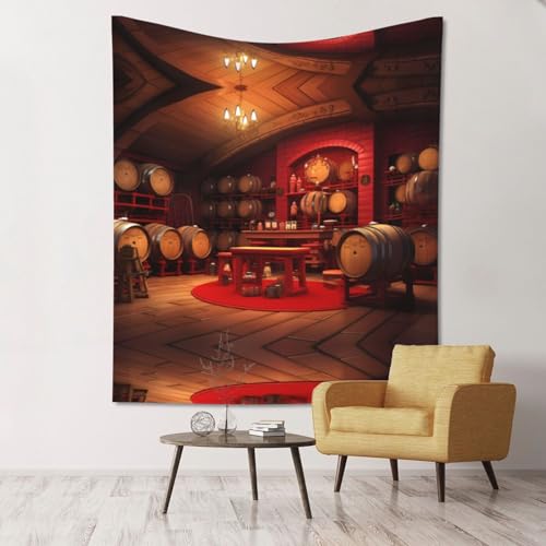 WZYWHJ Tapiz decorativo de pared con patrón de bodega de vino tinto de 60 x 51 pulgadas, suave, duradero, ligero para decoración de dormitorio y dormitorio