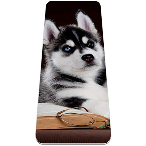 Desheze Yoga Mat Husky Reading Pilates Mat Non-Slip Exercise Mat TPE Eco Friendly Sport Mat Thick 6mm with Yoga Carrier Bag 24x72 in