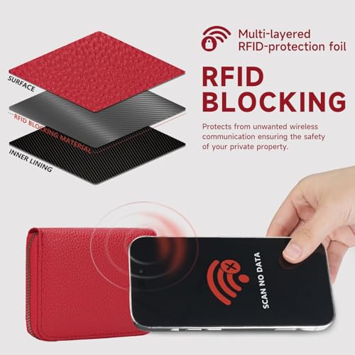 Image of SENDEFN Leather Wallet Women RFID Blocking Small Compact Wallets Credit Card Holder with ID Window