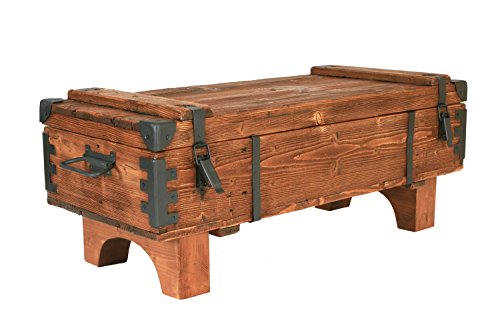 Mesa auxiliar de madera de pino, con diseño de cofre antiguo, 39 cm (altura) x...