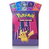 Pokemon Karten Deutsch 60 stück und hochwertige Pokemon Sammelbox, Garantiert glitzernde 5 Holo/Reverse 45 Common/Uncommon, 5 Trainer, 5 Energie Kompatibel mit Pokemon Karte