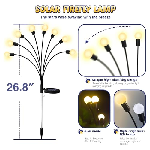 Image of Solar Light for Outdoor Garden and Home, Waterproof Firefly Light Decor for Solar Balcony, Plant, Pot, Decoration Light (4, Standard)