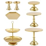 LIFESTIVAL 7 Pcs Gold Cake Stands Set Metal Cupcake Holder Candlestick Dessert Display Plate Serving...