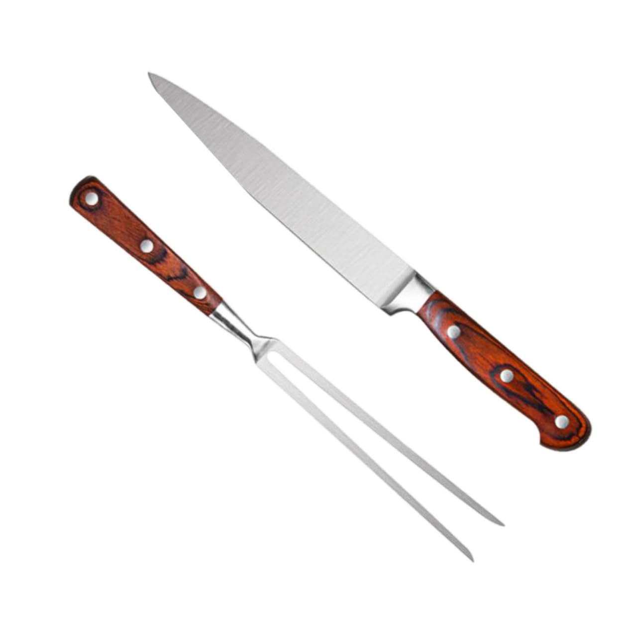 BESPORTBLE Cuchillo y Tenedor para Barbacoa Herramientas De Acero Inoxidable Mango De Madera para Outdoor Carne Parrillas Cortador y Tenedor para Carne De Cerdo Oveja