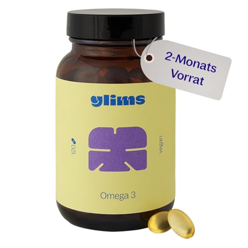 glims Omega 3 Vegan aus Algenöl – 120 Kapseln mit 300mg DHA & 150mg EPA – 1000 mg pro Tagesdosis – Laborgeprüft