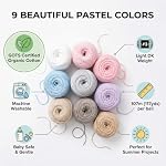 100% GOTS Fils de coton biologique - 9 Set de boîtes de couleurs pastel, résistant à la fraction DK Poids, Lavable en machine, Coffre-fort pour bébé, 963m Total général50g x 9 Balles) pour tricoter au Crochet (Pastel)