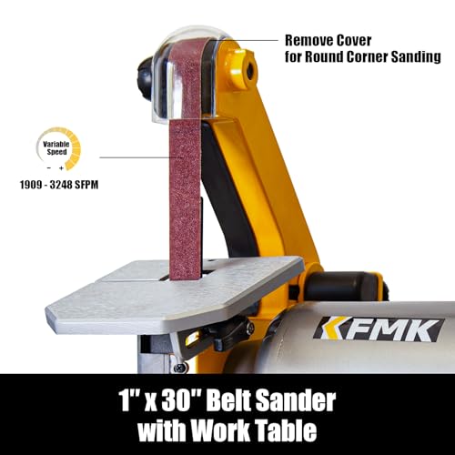 Image of Variable Speed 1 inch x 30 inch Belt & 6 inch Disc Sander Combo, 3 /4 HP Direct-Drive Motor, 2000-3400 RPM Disc / 1909-3248 SFPM Belt, Adjustable Work Tables & Miter Gauge, Benchtop Sander for Wood & Metal