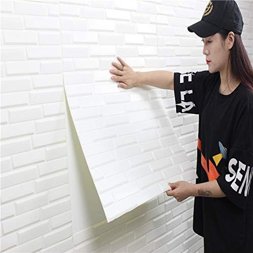 Art3d Peel and Stick 3D Wall Panels for TV Sofa Background Wall Decor, 2.53Ft x 2.28Ft White Brick (10, Primitive White)
