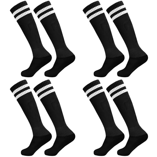 HYCLES 4 paia di calzini da calcio per bambini, calzini da calcio, per ragazzi e ragazze, calzini sportivi, per allenamento, calcio, corsa, sport, 3-13 anni, 02# nero*4, 3-6 Anni