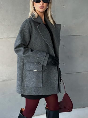 chouyatou Women's 2025 Fall Winter Double Breasted Wool Coat Mid Long Dressy Casual Pea Coat Overcoat2