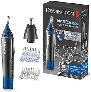 Remington trymer do nosa i uszu, powłoka antybakteryjna z nanosrebrem, dwustronny trymer, obrotowa głowica, zaokrąglone ostrza, nakładki grzebieniowe, szary, Hygiene Clipper NanoSeries NE3850