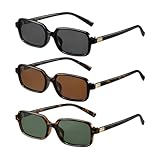 MASDUN Polarized Narrow Rectangle Sunglasses for Women Men Trendy Y2k Retro 90s Sun Glasses (3 Pack) (Black/Brown/G15)