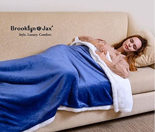 Brooklyn + Jax Sherpa-Fleece Decke – Wendbar, Superweich & Kuschelig | Größe 125 X 150 Cm (Überwurf) In Dunkelblau