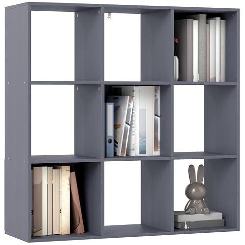 HOMCOM Bibliothèque, étagère de Rangement à 3 Niveaux avec 9 Compartiments Ouverts, Meuble de Rangement pour Salon, Bureau, Chambre, 91 x 29,5 x 91 cm, Gris