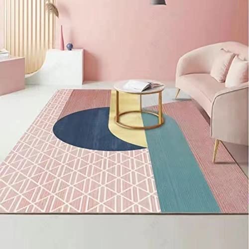 Tapis de salon court poil géométrique multicolore extra large doux et durable