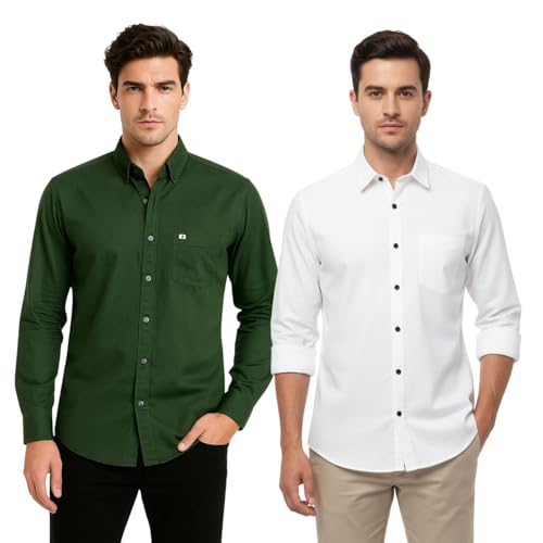 Image of Arvest Men?s Cotton Regular Fit Full Sleeve Shirt Combo Soft Breathable Fabric with Button-Down Collar and Chest Pocket Suitable for Office and Outfits