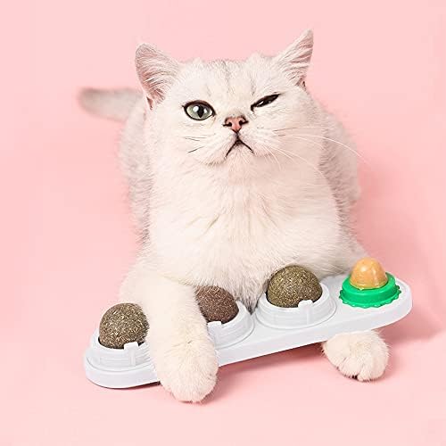 XiXiRan Catnip Wall Toys, Edible Balls Catnip, 4 in 1 Catnip Balls Toy for Cats, Catnip Edible Balls, Self-Adhesive Edible Catnip Toys, Natural Rotatable Licking Treats Toys, Chew to Clean Teeth