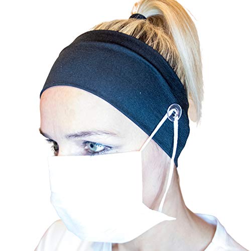 Black Button Headband Medical Face Mask Holder Everyone Wearing a Mask,Nurse Doctor Headband, Ear Protection Mask Holder,Headband with Buttons for Face Mask