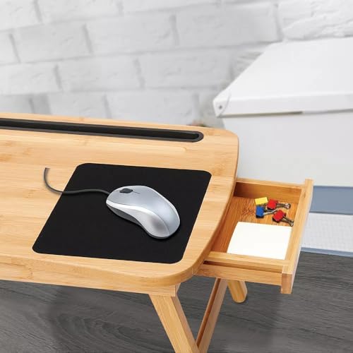 Image of VASIL MART A Versatile Laptop Table or lapdesk with a Spacious Working Area for Home That is Made of Solid Mango Wood and is adjustablefoldable, with Phone and Tablet Holder .(Natural)