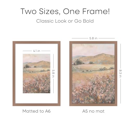 Image of Homeforia A5 Picture Frame Mocha, High End Metal 5.8x8.3 Frames Matted to 4.1x5.8 Print, A5 Photo Frame with Mat A6, 5.8 x 8.3 Poster Frame, 8.3x5.8 Display Frames, Tempered Glass, Wall Kit, Set of 1