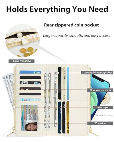 Image of Floral Women's Slim Wallet,Thin RFID Card Holder with Zipper Pocket | 12 Slot Wallet Organizer, Large Capacity, Vegan Leather, Coin Purse, Cash Compartment, Travel Wallet, Women Gift