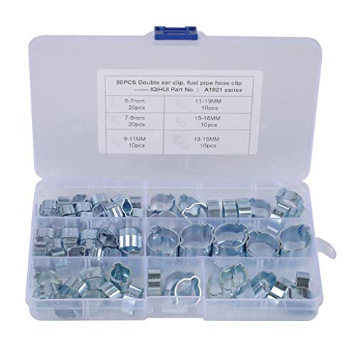 perfk - perfk Collier de Serrage à Double Oreille (80 Pièces) - Ajustable en Acier Inoxydable Tuyau Pinces Clips Fixation