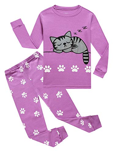 Cat Big Girls Long Sleeve Pajama Sets Kids Cotton Pjs Size 10