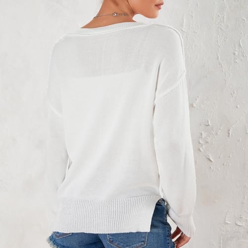 Image of Women American Flag Sweater Loose Vintage USA Sweatshirt Long Sleeve Crewneck Hollow Out 4th of July Jumper