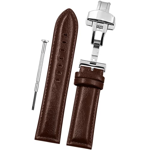 Image of DBLACK ''BUZZ'' Premium Leather Watch Strap with Butterfly Lock, Minimalist Glossy Finish Watch Belt / / For 20mm, 22mm, or 24mm Watch Band (Choose Your Size & Color)