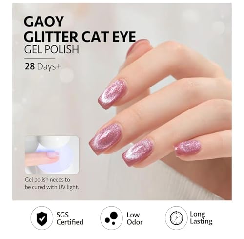 Image of Pink Cat Eye Gel Nail Polish 7.5ml- Magnetic Shimmer Effect | Long-Lasting UV /LED Soak Off Gel | Mirror Shine Cat Eye Nail Art Gel for Salon (Pink)