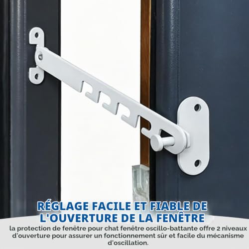 2 Pièces Entrebailleur Fenetre sans Perçage, Limiteur Ouverture Fenetre avec Vis, Restricteurs de à Battant, Crochets Entrebâilleurs Ajustables pour Fenêtres Inclinables, Blanc – vue 5