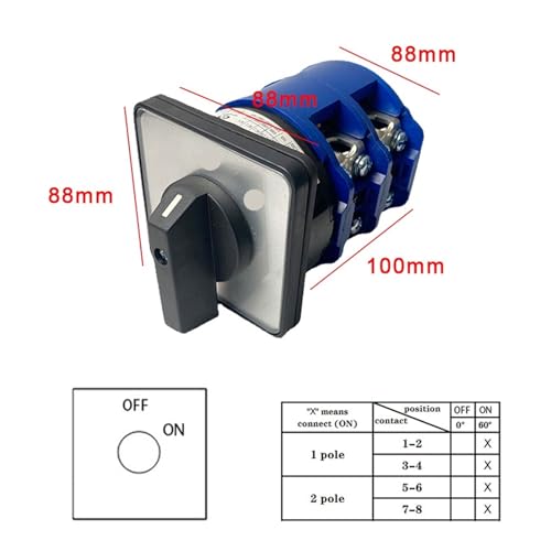Interruptor de levas 160A 690V multiposición con 8 terminales y selector Off-ON 2