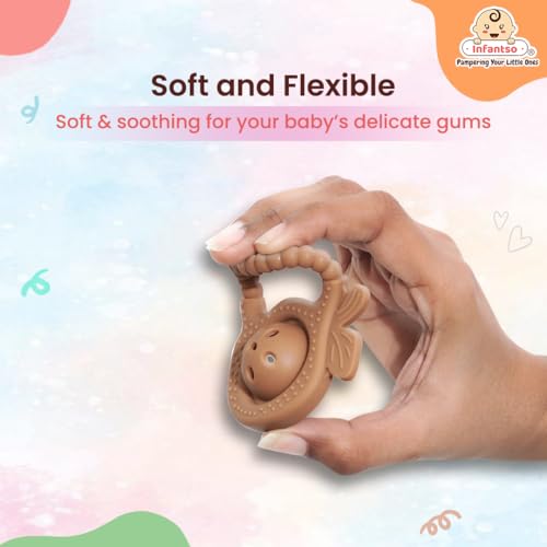 Image of Infantso Soft Rattle Silicone Teether for Baby Teething, Rattle Toy for 0-12 Months, BPA Free Silicone Soothing Baby Teether | BPA Free, Food Grade Soft & Safe Gum Relief Toy