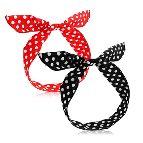 2 Stück Polka Runde Haarband,Mode Haarband Mit Schleife,Rockabilly Accessoires Damen,Drahthaarband Damen,Bandana Im Retro-Stil 50er...