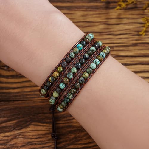 Image of Plumiss Women Boho Handmade Natural Stone Crystal Leather Bead Wrap Bracelets Collection