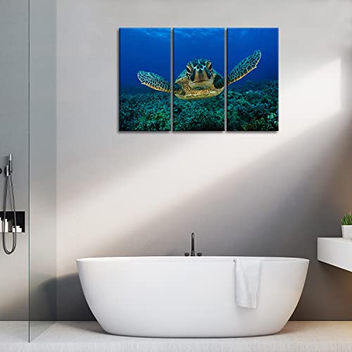 So Crazy Art- Sea Turtle Wall Art Decor Turtle Animal Swimming In The Blue Ocean Canvas Pictures Artwork 3 Panel Marine Life Painting Prints For Bathroom Living Dining Room Kitchen #TOP4