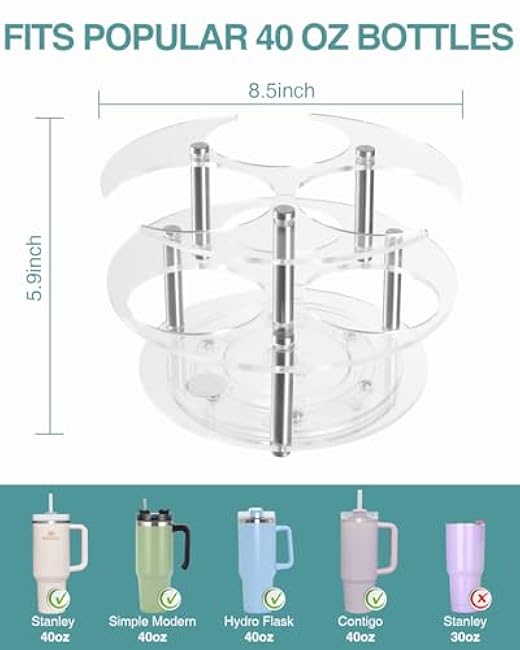 Water Bottle Organizer for Stanley 40 oz Tumbler, Rotatable Acrylic Stanley Cup Holder, Space-Saving Multi-Purpose Storage for Kitchen & Cabinet, Ideal Gift, Holds 3 Bottles,2 Pack