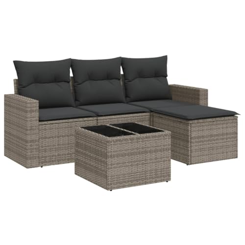 vidaXL Garten Sofa Garnitur 5-TLG., Gartenmöbel Set mit Kissen Stauraum,...