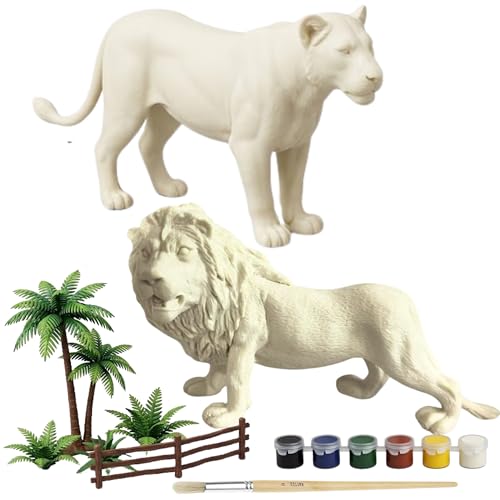 Image of Big Size Painting Animal Toys for Kids with Kit DIY Farm & Jungle Animal Toys Set 2PCS Lion, Tiger Figure Playset Toy for Boys & Girls Wild Zoo Janwar Painting Toys for Kids 3 Years