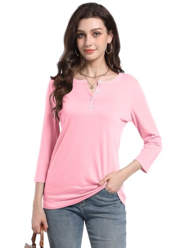 PGANDS Women's 3/4 Length Sleeve T Shirts Button Down Scoop Neck Casual Tops3