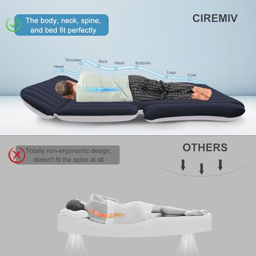 Ciremiv Auto Matratze mit Doppelseitiger, Dicker Beflockung,Auto Luftmatratze mit Pumpe und Eingebautem Kissen/Auslaufsichere, Bequeme, Langlebige Autobett,Car Bed für Autocamping, Roadtrip