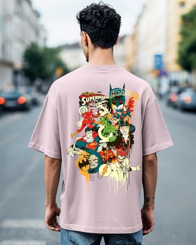 Image of Bewakoof Official DC Merchandise Justice League Men's 100% Cotton 220 GSM Graphic Print Oversized Fit Round Neck T-Shirt