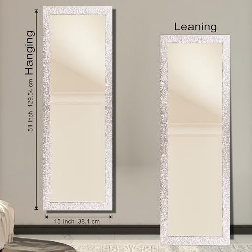 Image of Creative Arts n Frames 15x51 inch Frosted Silver White Long Fiber Wood Wall Hanging Mount HD Mirror Home Decor Items Living Room Bathroom Bedroom Hotel Office (Silver White Finish Color HD Mirror)