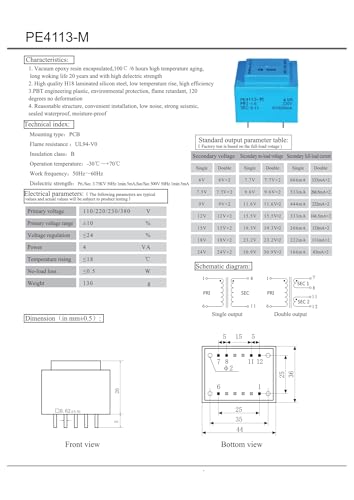 Transformateur PE4113-M 4 VA double secondaire 18V stable - 3