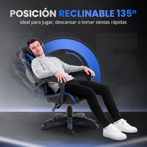 Miniatura 4 de Jupplies Silla Gaming Profesional Con Masajeador - Silla De Oficina Ergonómica Sin Reposapiés, Altura Regulable Y Respaldo Abatible - Silla Gamer Para Juegos