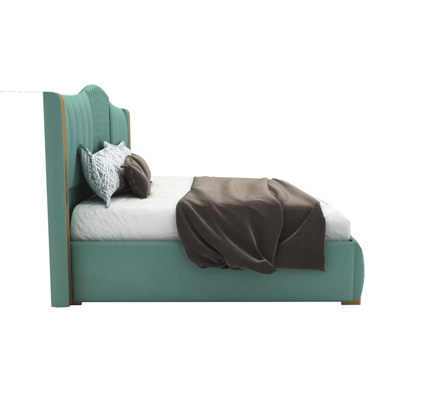 Image of MAMTA DECORATION Solid Wood King Size Bed for Bedroom with Box Storage | Premium Velvet Upholstery Double Bed with Tufted Headboard | Modern Palang Cot Bed for Home, Hotels & Guest Room | Greendust