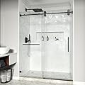 Frameless Single Sliding Shower Door, Single Bathroom Shower Door, 46-49" W× 76" H, SGCC Certified 3/8" (10 mm) Clear Tempered Glass,Stainless Steel Hardware, Gold Finish (Matt Black, 48 * 76)