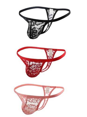 3 Pack Lace Men's Thong - Semi-Transparent Allure Elegant G-String T-Back Underwear4
