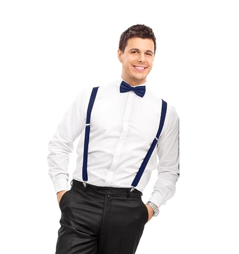 Image of trilece Men's Suspenders and Bow Tie Set - Adjustable Y-Back Suspenders with Matching Bow Tie for Weddings and Formal Wear